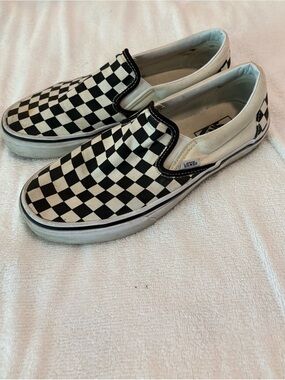 Vans Men’s Classic Slip-On Checkerboard Sneakers - Black & White